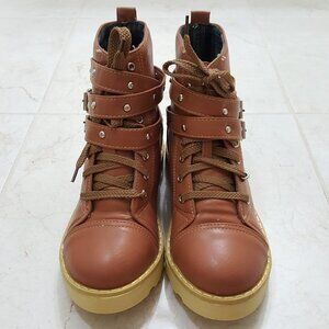 NWOT Light Brown Combat Boot Ankle Bootie Combat Fleece Winter Fall Women's 6